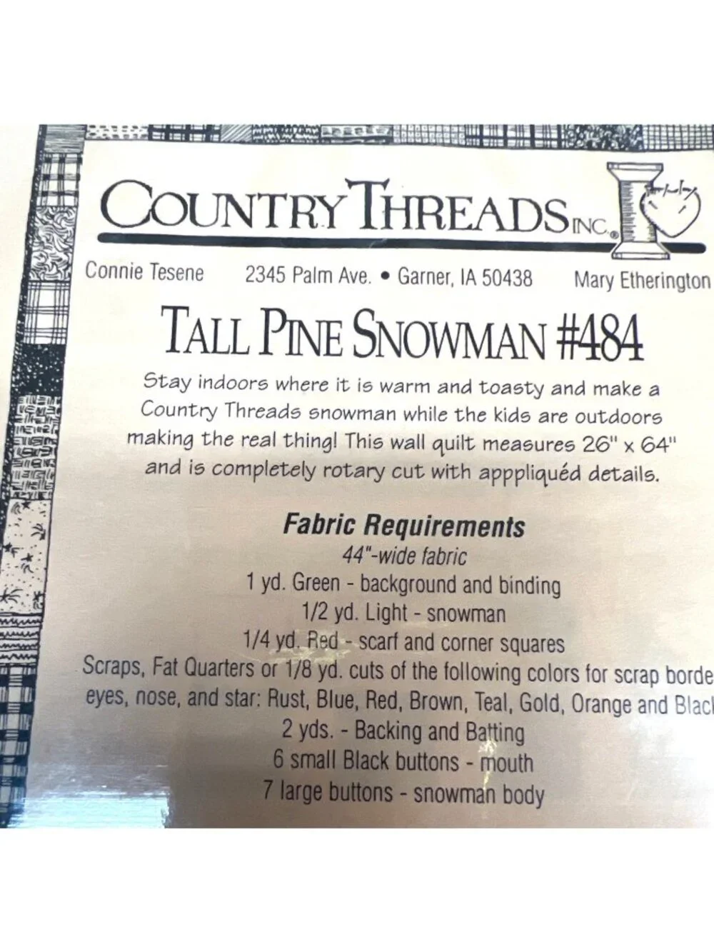 Tall Pine Snowman Quilt Pattern  Country Threads 26x64'' Appliqué Wall Hanging